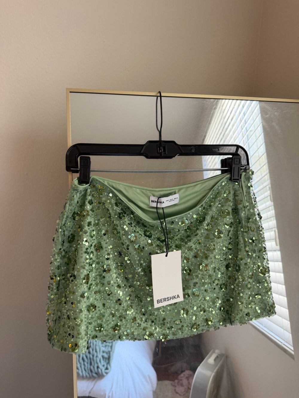 Bershka Light Green Sequin Mini Skirt